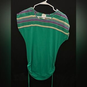 Motherhood Green and Purple Striped Short Sleeve Top